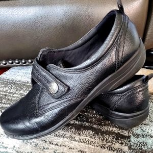 CLARKS Black Strap Slip-ons. Size 10M (EUC)